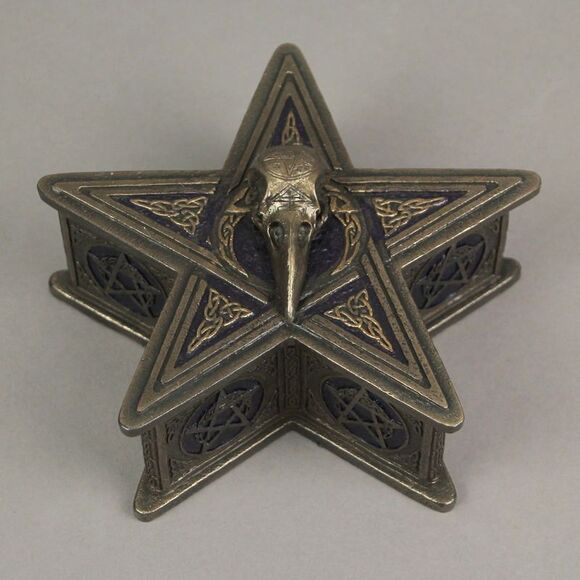 Raven Skull Pentagram Shaped Bronze Finished Trinket Box Wicca Pagan - Picture 4 of 5